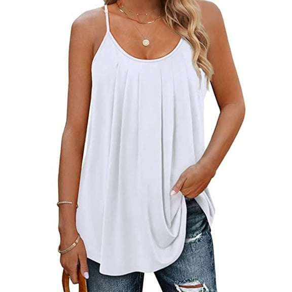 UVN Tank Tops for Women Pleat Spaghetti Strap Camisole Sleeveless Summer Tops Loose Fit Beach Tank Ladies Casual Tank Top