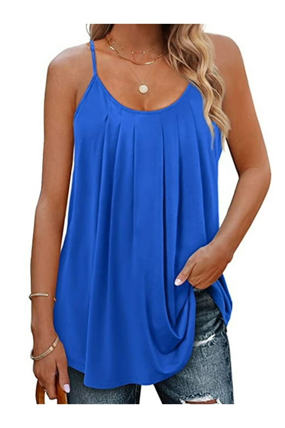Tank Tops for Women Pleat Spaghetti Strap Camisole Sleeveless Summer Tops Loose Fit Beach Tank Ladies Casual Tank Top