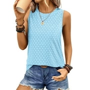 UVN Tank Tops for Women Summer Sleeveless Eyelet Blouse Casual Crew Neck Basic Tees