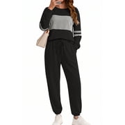 UVN Tracksuit for Women Colorblock Striped Sweatsuit Casual 2 Piece Sweatshirts Sweatpants Jogger Set Outfits