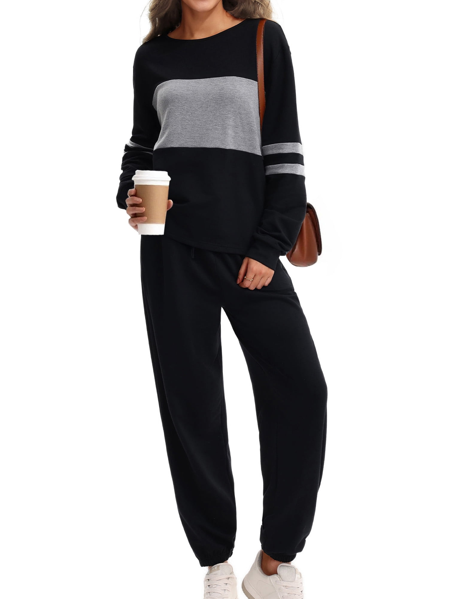 Tracksuit for Women Colorblock Striped Sweatsuit Casual 2 Piece Sweatshirts Sweatpants Jogger Set Outfits