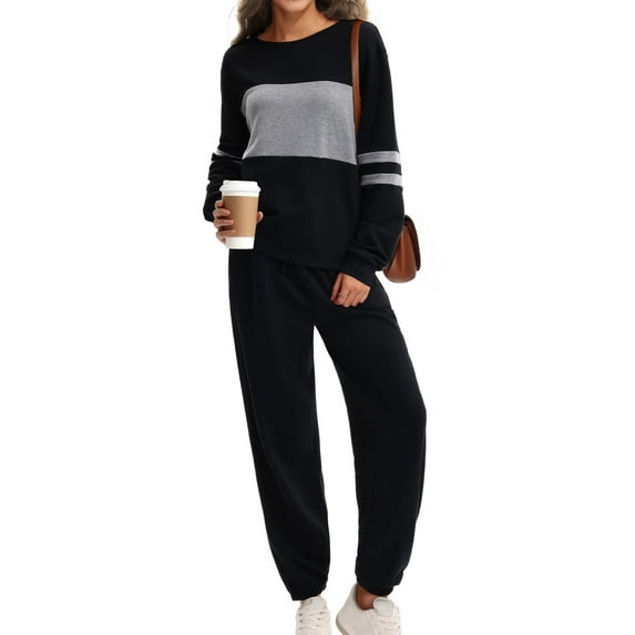UVN Tracksuit for Women Colorblock Striped Sweatsuit Casual 2 Piece Sweatshirts Sweatpants Jogger Set Outfits