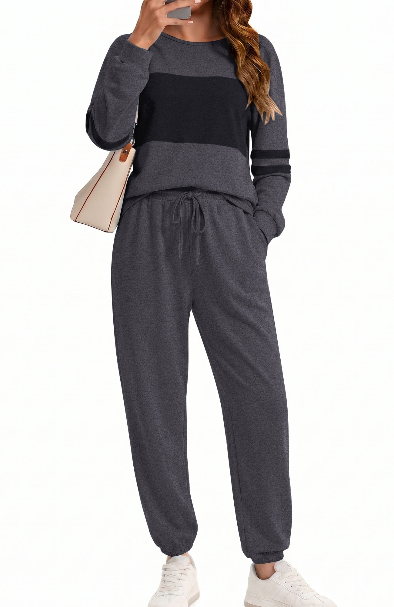 Tracksuit for Women Colorblock Striped Sweatsuit Casual 2 Piece Sweatshirts Sweatpants Jogger Set Outfits