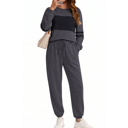 UVN Tracksuit for Women Colorblock Striped Sweatsuit Casual 2 Piece Sweatshirts Sweatpants Jogger Set Outfits