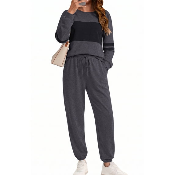 UVN Tracksuit for Women Colorblock Striped Sweatsuit Casual 2 Piece Sweatshirts Sweatpants Jogger Set Outfits