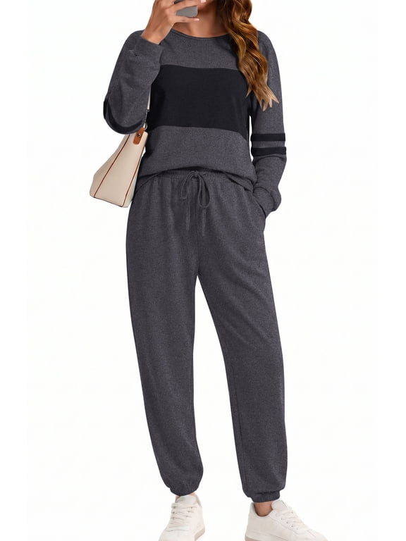 Tracksuit for Women Colorblock Striped Sweatsuit Casual 2 Piece Sweatshirts Sweatpants Jogger Set Outfits