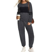 UVN Tracksuit for Women Colorblock Striped Sweatsuit Casual 2 Piece Sweatshirts Sweatpants Jogger Set Outfits
