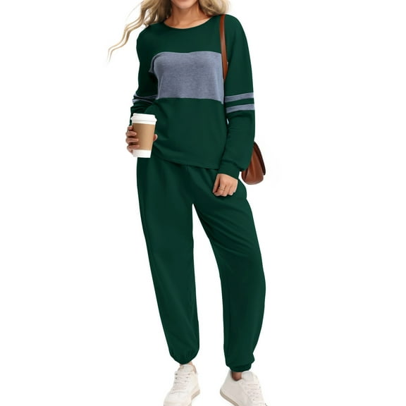 UVN Tracksuit for Women Colorblock Striped Sweatsuit Casual 2 Piece Sweatshirts Sweatpants Jogger Set Outfits