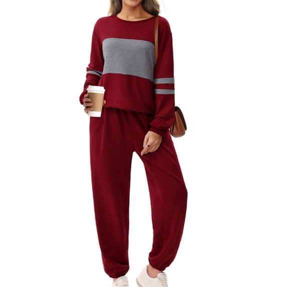 UVN Tracksuit for Women Colorblock Striped Sweatsuit Casual 2 Piece Sweatshirts Sweatpants Jogger Set Outfits