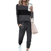 UVN Tracksuit for Women Colorblock Striped Sweatsuit Casual 2 Piece Sweatshirts Sweatpants Jogger Set Outfits