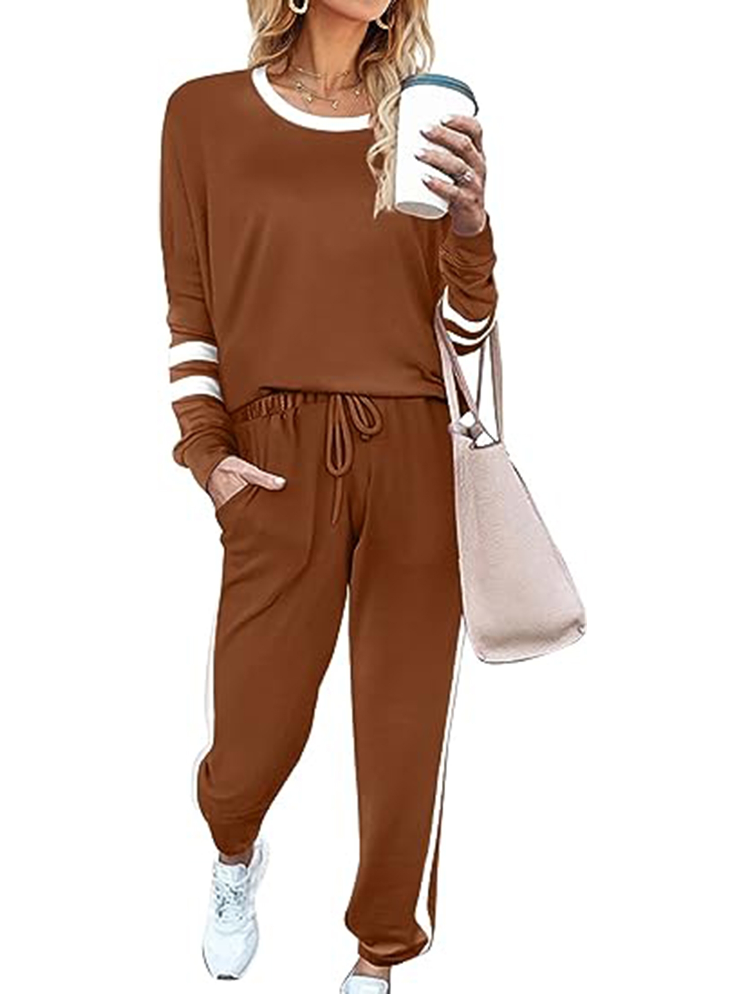 UVN Tracksuits for Women Casual Sweatsuit 2 Piece Sets Striped