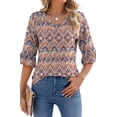 thumbnail image 1 of Shine Up Blouses for Womens Floral Print Tunic Tops Summer V-Neck 3/4 Ruffle Sleeve Blouse, 1 of 8