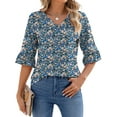 thumbnail image 1 of UVN Tunic Blouses for Womens Floral Print Tops Summer V-Neck 3/4 Ruffle Sleeve Blouse, 1 of 6