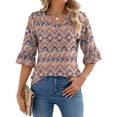 thumbnail image 1 of UVN Tunic Blouses for Womens Floral Print Tops Summer V-Neck 3/4 Ruffle Sleeve Blouse, 1 of 7