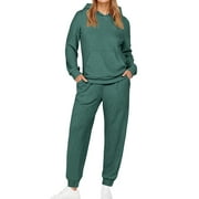 UVN Two Piece Outfits for Women Long Sleeve Hoodies Tops And Pants Pajamas Sets Casual Fall Winter Lounge Set with Pockets