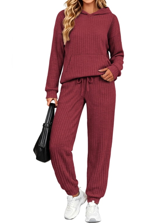 Two Piece Outfits for Women Long Sleeve Hoodies Tops And Pants Pajamas Sets Casual Fall Winter Lounge Set with Pockets