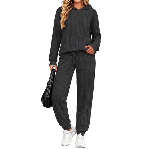 UVN Two Piece Outfits for Women Long Sleeve Hoodies Tops And Pants Pajamas Sets Casual Fall Winter Lounge Set with Pockets