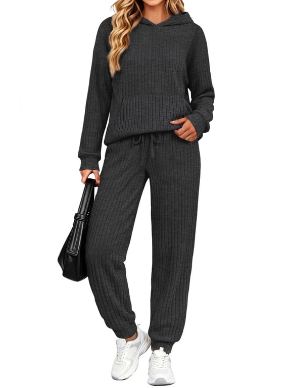 Two Piece Outfits for Women Long Sleeve Hoodies Tops And Pants Pajamas Sets Casual Fall Winter Lounge Set with Pockets