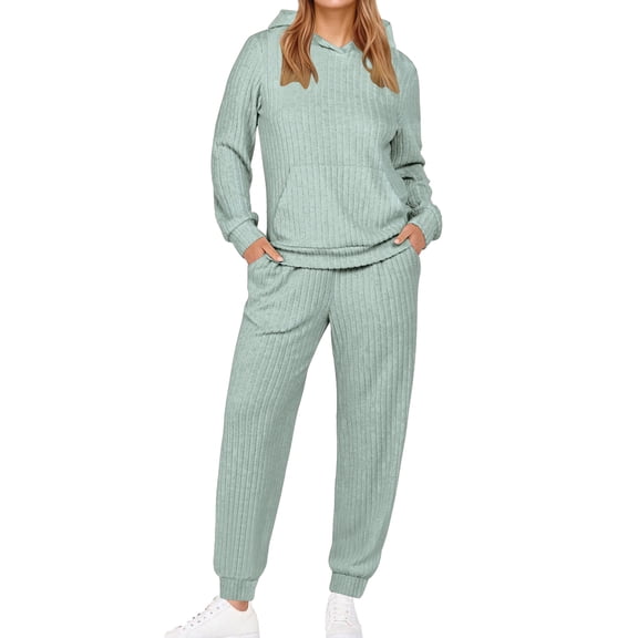 UVN Two Piece Outfits for Women Long Sleeve Hoodies Tops And Pants Pajamas Sets Casual Fall Winter Lounge Set with Pockets