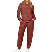 UVN Two Piece Outfits for Women Long Sleeve Hoodies Tops And Pants Pajamas Sets Casual Fall Winter Lounge Set with Pockets