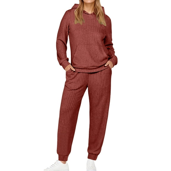 UVN Two Piece Outfits for Women Long Sleeve Hoodies Tops And Pants Pajamas Sets Casual Fall Winter Lounge Set with Pockets