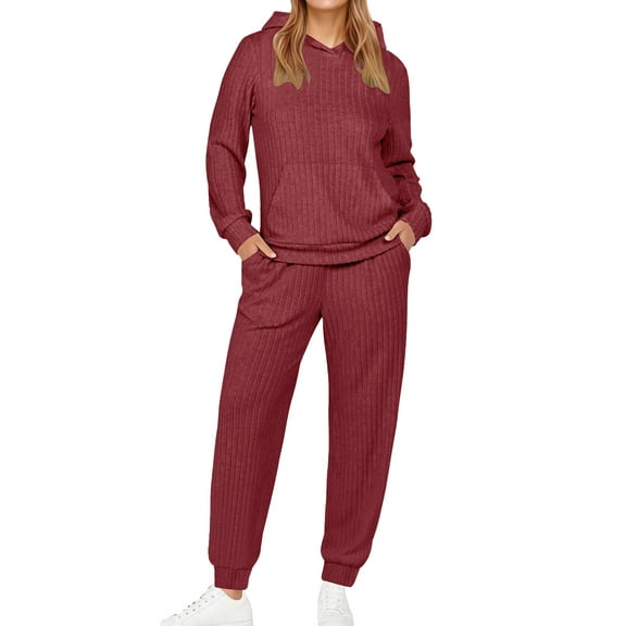 UVN Two Piece Outfits for Women Long Sleeve Hoodies Tops And Pants Pajamas Sets Casual Fall Winter Lounge Set with Pockets