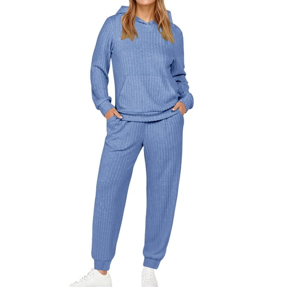 UVN Two Piece Outfits for Women Long Sleeve Hoodies Tops And Pants Pajamas Sets Casual Fall Winter Lounge Set with Pockets