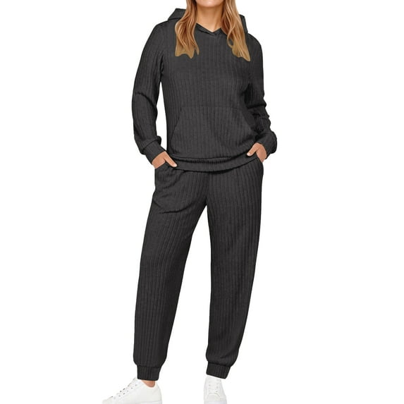 UVN Two Piece Outfits for Women Long Sleeve Hoodies Tops And Pants Pajamas Sets Casual Fall Winter Lounge Set with Pockets
