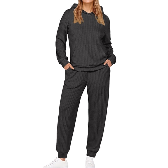 UVN Two Piece Outfits for Women Long Sleeve Hoodies Tops And Pants Pajamas Sets Casual Fall Winter Lounge Set with Pockets