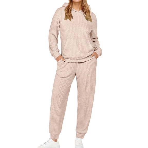 UVN Two Piece Outfits for Women Long Sleeve Hoodies Tops And Pants Pajamas Sets Casual Fall Winter Lounge Set with Pockets