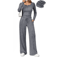 thumbnail image 1 of UVN Two Piece Sets for Women Fall Long Sleeve Ruched Tops and Wide Leg Pants Outfits Ladies Fashion Casual Lounge Sets, 1 of 10