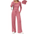 thumbnail image 1 of UVN Two Piece Sets for Women Fall Long Sleeve Ruched Tops and Wide Leg Pants Outfits Ladies Fashion Casual Lounge Sets, 1 of 10