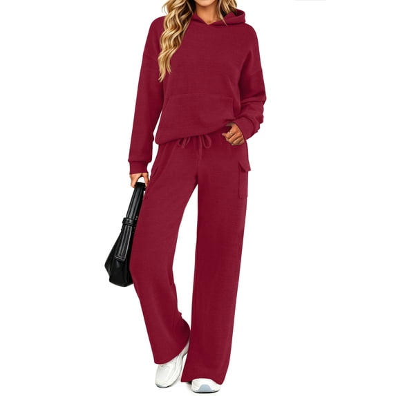 UVN Two Piece Sets for Women Fall Casual Lounge Outfits Long Sleeve Hoodies Tops and Cargo Pants Tracksuits with Pockets