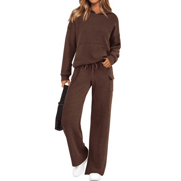 UVN Two Piece Sets for Women Fall Casual Lounge Outfits Long Sleeve Hoodies Tops and Cargo Pants Tracksuits with Pockets