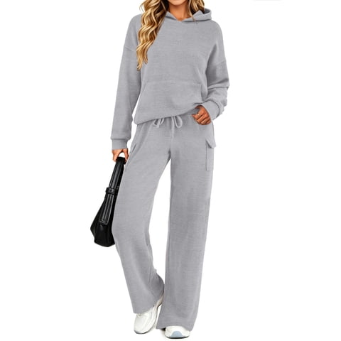Two Piece Sets for Women Fall Casual Lounge Outfits Long Sleeve Hoodies Tops and Cargo Pants Tracksuits with Pockets