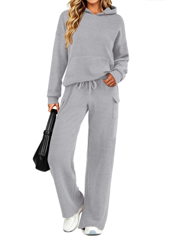 Two Piece Sets for Women Fall Casual Lounge Outfits Long Sleeve Hoodies Tops and Cargo Pants Tracksuits with Pockets
