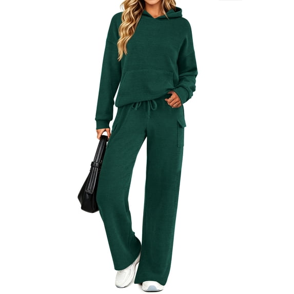 UVN Two Piece Sets for Women Fall Casual Lounge Outfits Long Sleeve Hoodies Tops and Cargo Pants Tracksuits with Pockets