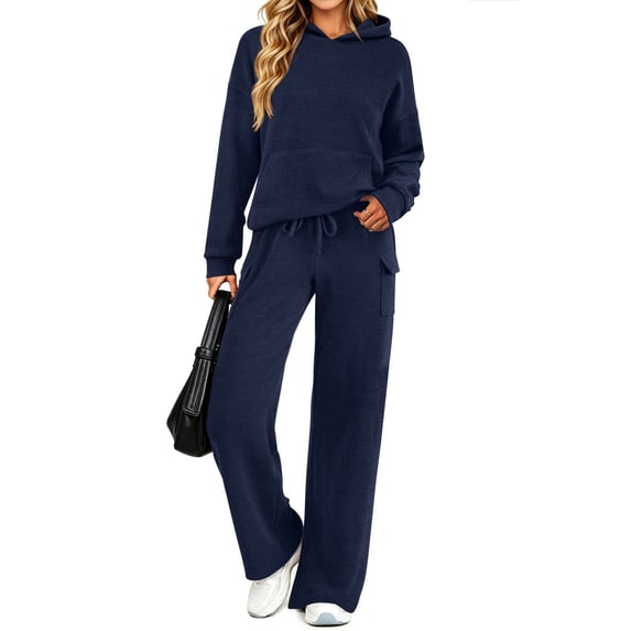 UVN Two Piece Sets for Women Fall Casual Lounge Outfits Long Sleeve Hoodies Tops and Cargo Pants Tracksuits with Pockets