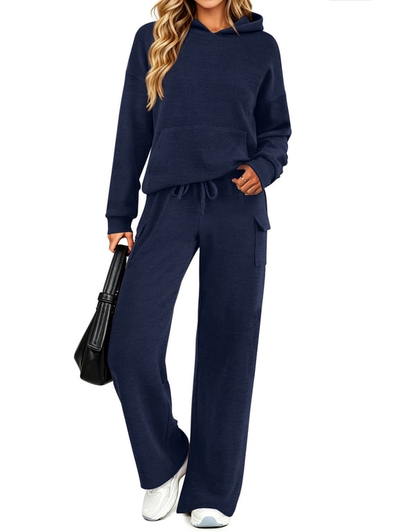 Two Piece Sets for Women Fall Casual Lounge Outfits Long Sleeve Hoodies Tops and Cargo Pants Tracksuits with Pockets