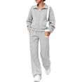 thumbnail image 1 of UVN Two Piece Sets for Women Fall Winter Fashion Tracksuit Outfits Lapel Long Sleeve Zip Up Tops and Pants Lounge Sets, 1 of 10