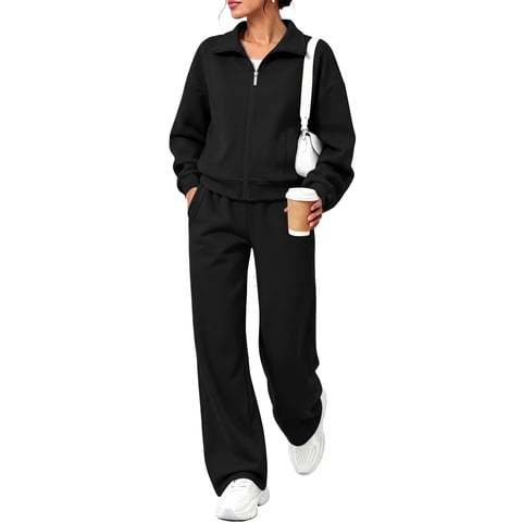 Two Piece Sets for Women Fall Winter Fashion Tracksuit Outfits Lapel Long Sleeve Zip Up Tops and Pants Lounge Sets