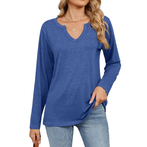 UVN V Neck Blouses for Women Long Sleeve Shirts Tunic Casual Ladies Tops