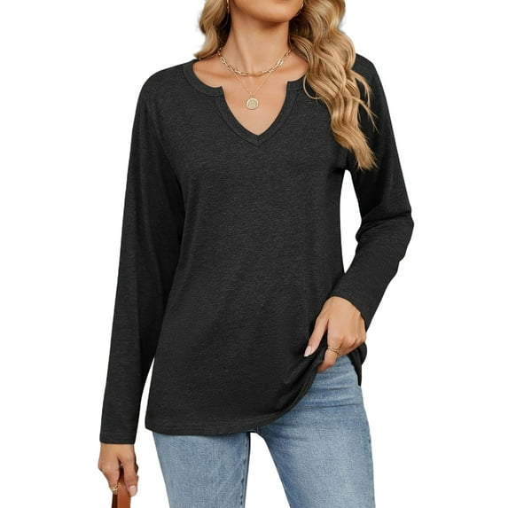 UVN V Neck Blouses for Women Long Sleeve Shirts Tunic Casual Ladies Tops