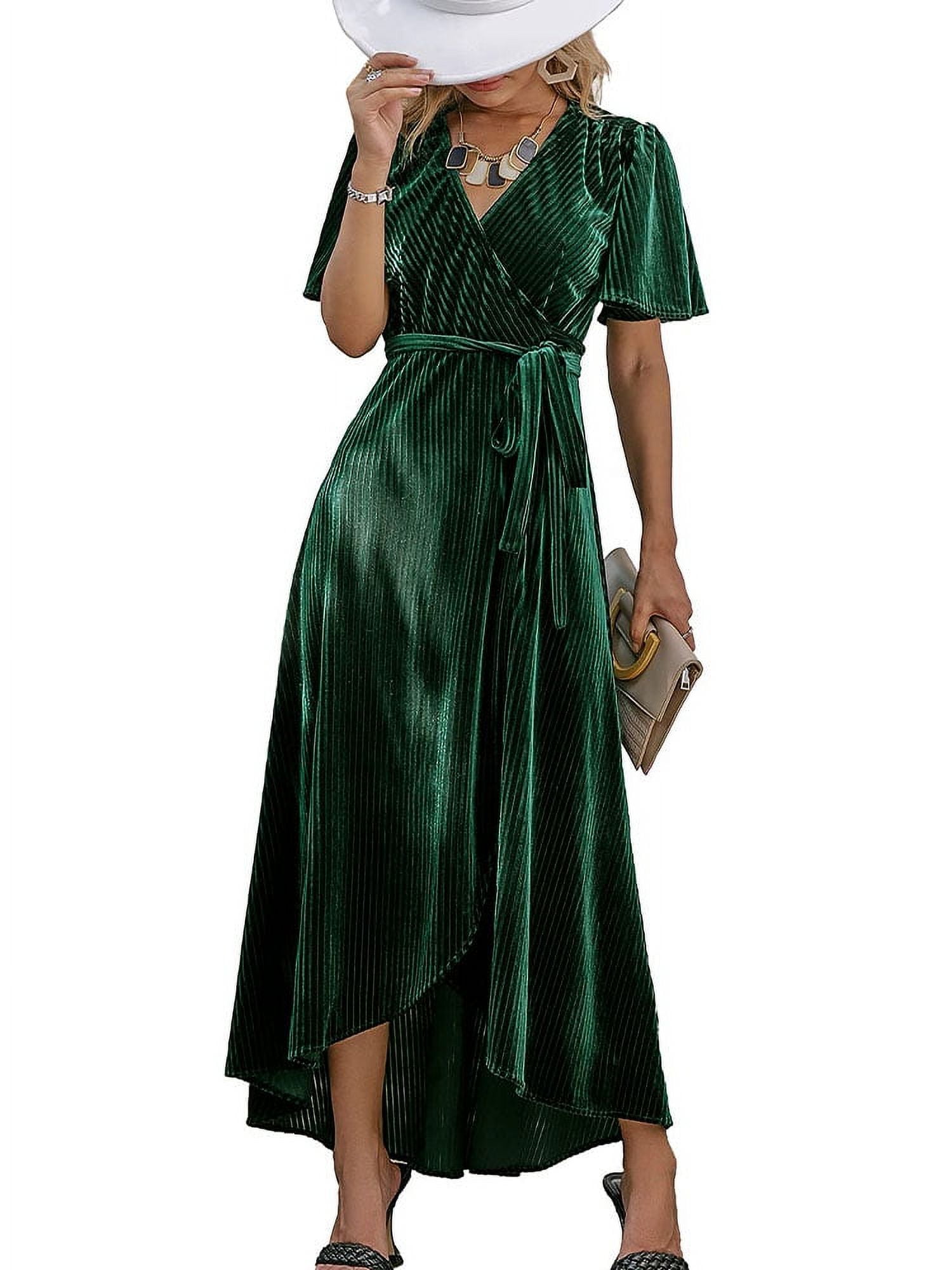 UVN V Neck Long Dresses For Women Corduroy Cocktail Dresses Party Gown  Short Sleeve Maxi Dress with Belt - Walmart.com