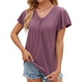 thumbnail image 1 of UVN V Neck T Shirt for Women Summer Pleated Blouse Casual Ruffle Short Sleeve Shirt Flowy Tunic Tops, 1 of 8
