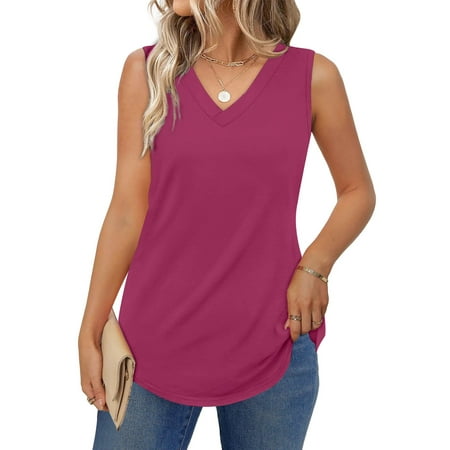 UVN V Neck Tank Tops for Women Summer Sleeveless Shirts Casual Tank Loose Fit Flowy Tunic Tops