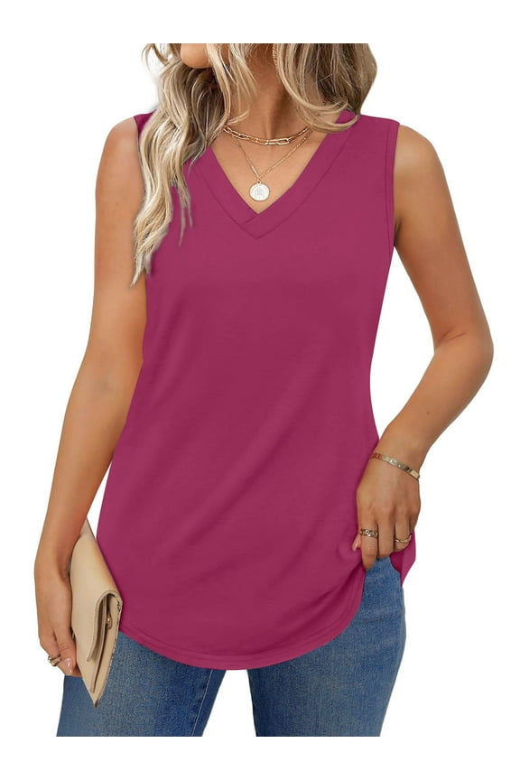 V Neck Tank Tops for Women Summer Sleeveless Shirts Casual Tank Loose Fit Flowy Tunic Tops