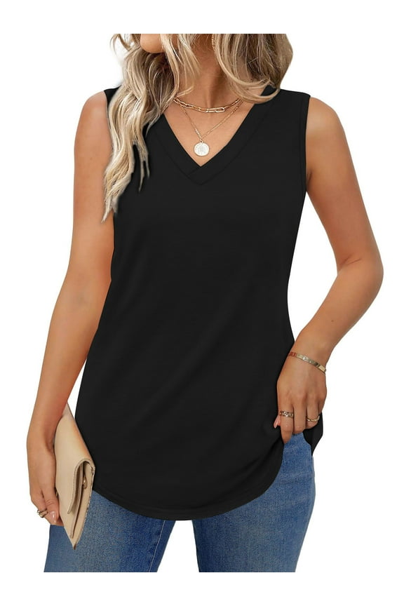 V Neck Tank Tops for Women Summer Sleeveless Shirts Casual Tank Loose Fit Flowy Tunic Tops