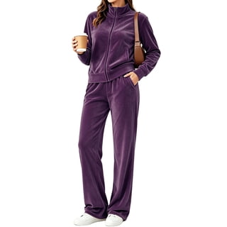 UVN Velour Outfit Set for Women 2 Piece Lounge Sets Casual Full Zip Top and Wide Leg Pants Ladies Fall Tracksuit with Pocket