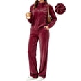 thumbnail image 1 of UVN Velour Outfit Set for Women 2 Piece Lounge Sets Casual Full Zip Top and Wide Leg Pants Ladies Fall Tracksuit with Pocket, 1 of 11